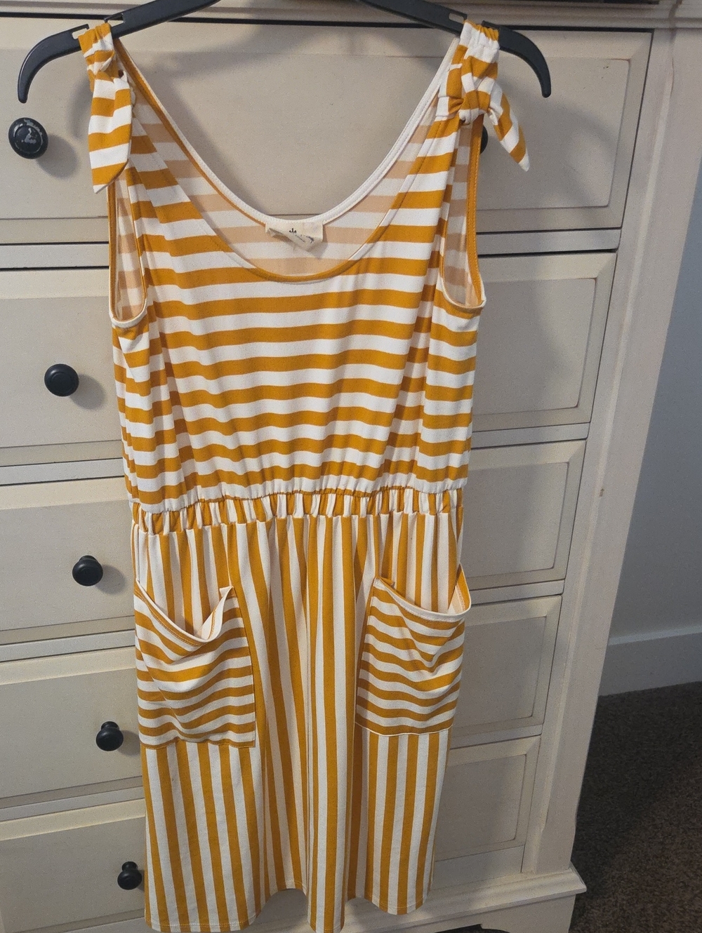Striped Tie-Shoulder Dress - Mustard & White
